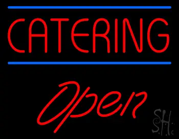 Red Catering Blue Lines Open LED Neon Sign
