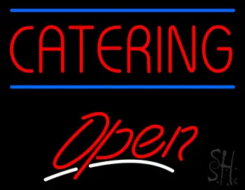 Red Catering Slant Open White Line LED Neon Sign