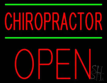 Red Chiropractor Green Lines Block Open LED Neon Sign