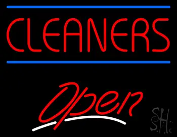 Red Cleaners Blue Lines Open LED Neon Sign