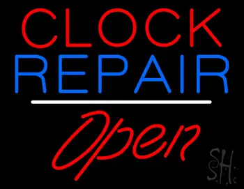 Clock Repair Open White Line LED Neon Sign