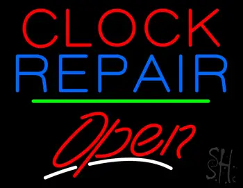 Clock Repair Open Green Line LED Neon Sign