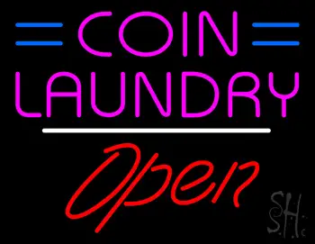 Coin Laundry Open White Line LED Neon Sign