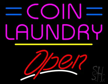 Coin Laundry Open Yellow Line LED Neon Sign
