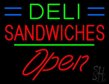 Deli Sandwiches Open Green Line LED Neon Sign