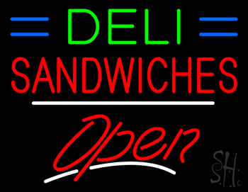 Deli Sandwiches Open White Line LED Neon Sign