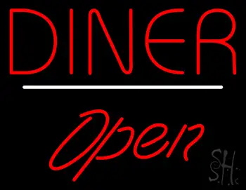 Diner Script1 Open White Line LED Neon Sign