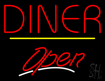 Diner Script2 Open Yellow Line LED Neon Sign