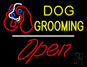 Dog Grooming Open White Line LED Neon Sign