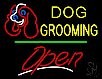 Dog Grooming Open Green Line LED Neon Sign
