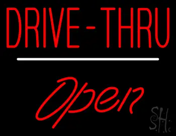 Red Drive-Thru Open White Line LED Neon Sign