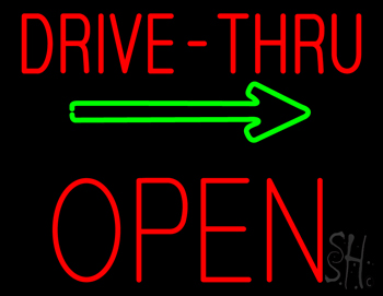 Drive-Thru Block Open with Green Arrow LED Neon Sign