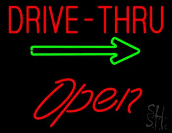 Drive-Thru Open with Arrow LED Neon Sign
