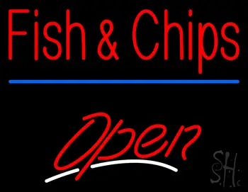 Fish and Chips Open with White Line LED Neon Sign