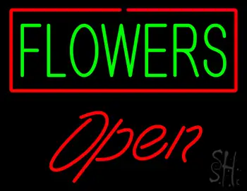 Green Flowers Red Border Red Open LED Neon Sign