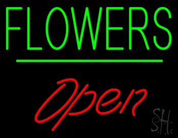 Green Flowers Green Line Open LED Neon Sign