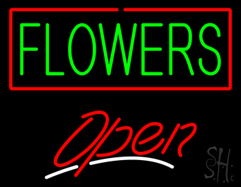 Green Flowers Open LED Neon Sign