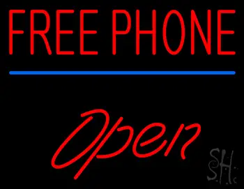 Red Free Phone Open Blue Line LED Neon Sign