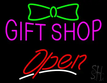 Gift Shop with Ribbon Logo Open LED Neon Sign