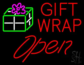 Red Gift Wrap Open LED Neon Sign