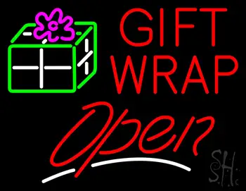 Red Gift Wrap Open with Logo LED Neon Sign