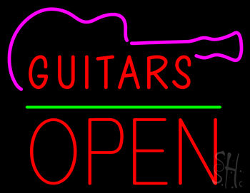 Guitars Block Open Green Line LED Neon Sign