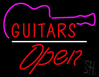 Guitars Open White Line LED Neon Sign