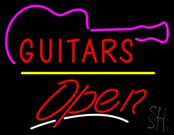 Guitars Open Yellow Line LED Neon Sign