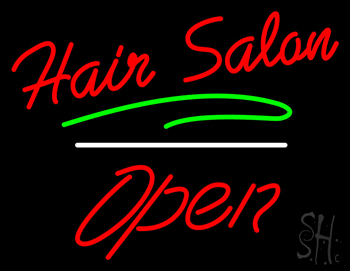 Red Hair Salon Open White Line LED Neon Sign