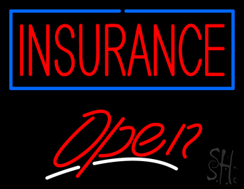Insurance Blue Border Open LED Neon Sign