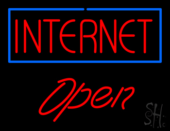 Red Internet Block Blue Border Open LED Neon Sign