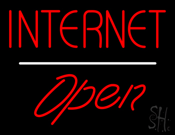 Red Internet Open White Line LED Neon Sign
