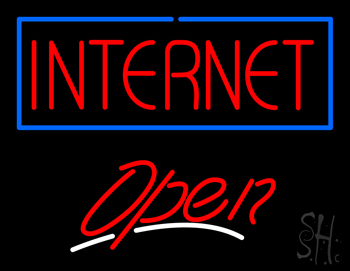 Red Internet Blue Border Open LED Neon Sign