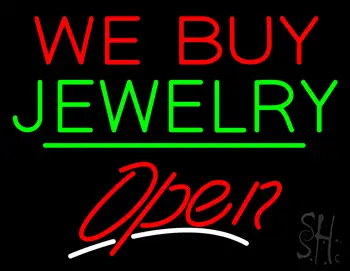 We Buy Jewelry Open Green Line LED Neon Sign