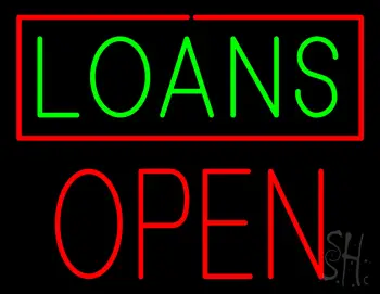 Green Loans Red Border Block Open LED Neon Sign