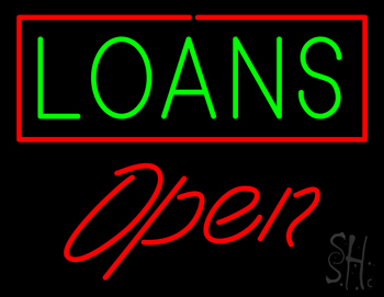 Green Loans Red Border Open LED Neon Sign