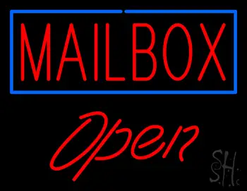 Mailbox Blue Border Open LED Neon Sign