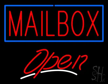 Red Mailbox Blue Border Open LED Neon Sign