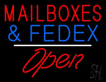 Mail Boxes and FedEx Open White Line LED Neon Sign