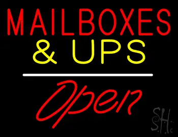 Mail Boxes and UPS Open White Line LED Neon Sign
