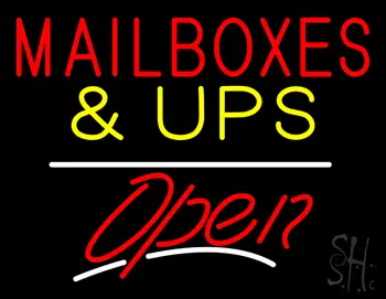 Mail Boxes and UPS Block Open White Line LED Neon Sign