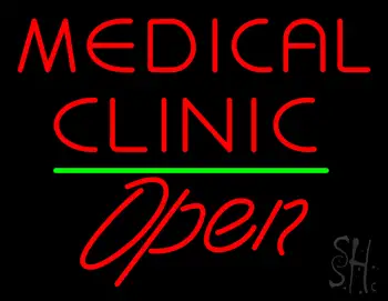 Red Medical Clinic Open Green Line LED Neon Sign