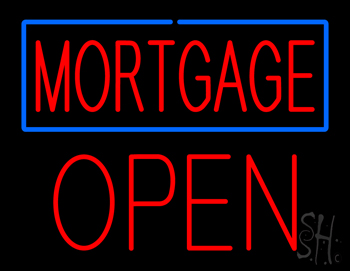 Red Mortgage Blue Border Block Open LED Neon Sign