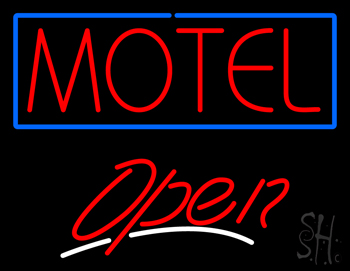 Motel with Blue Border Open LED Neon Sign