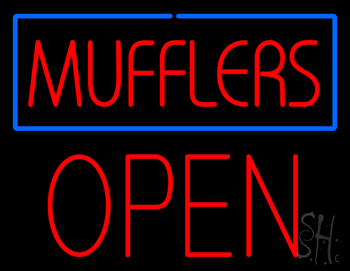 Mufflers Blue Border Open Block LED Neon Sign