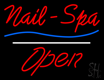 Red Nails-Spa Open White Line LED Neon Sign