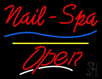 Red Nails-Spa Open Yellow Line LED Neon Sign