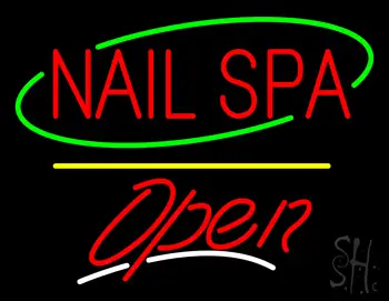 Red Nails Spa Open Yellow Line LED Neon Sign