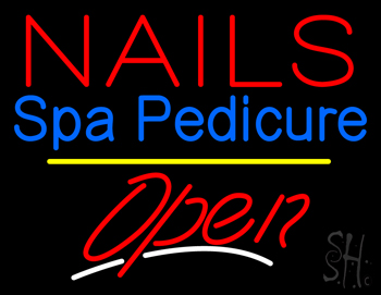 Red Nails Spa Pedicure Open Yellow Line LED Neon Sign