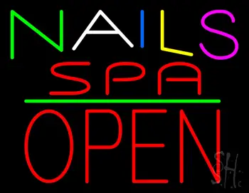 Multi Colored Nails Spa Block Open Green Line LED Neon Sign